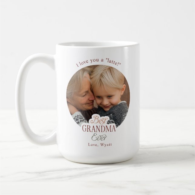 Taza De Café Custom Text Photo Best Grandma Ever (Izquierda)