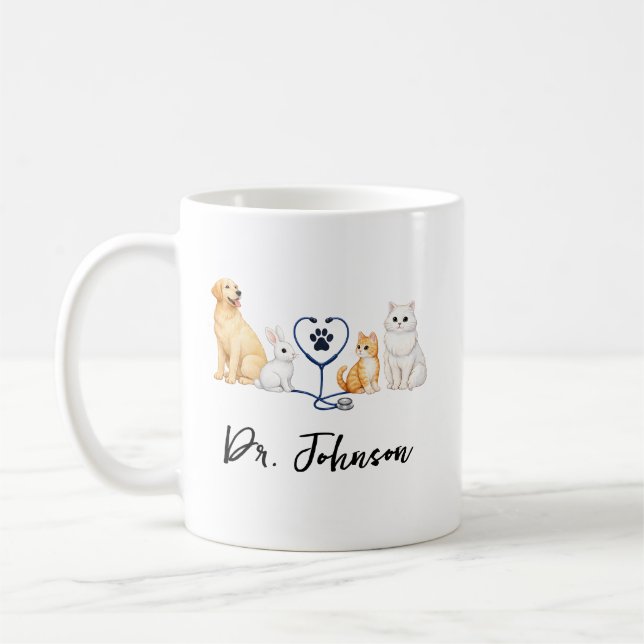 Taza De Café Custom Veterinarian | Personalized  Doctor’s Day (Izquierda)