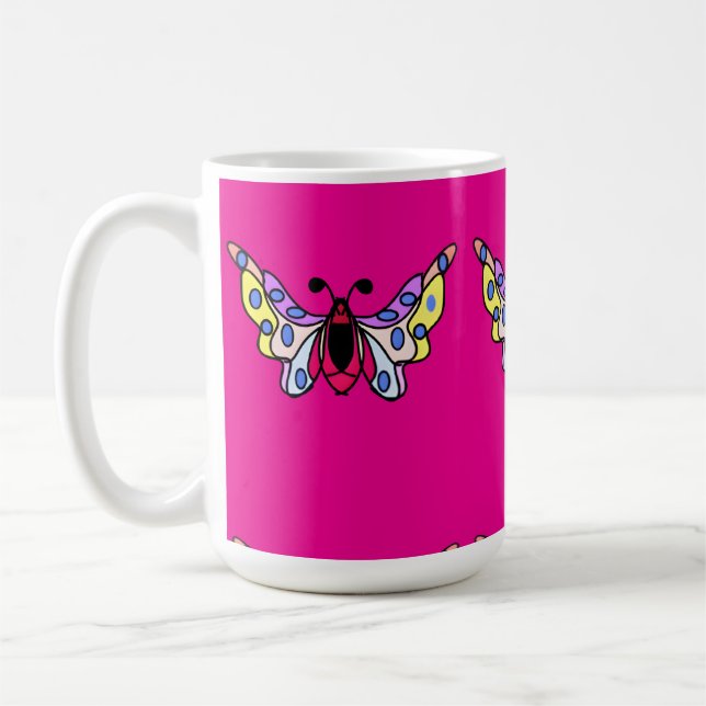 Taza De Café Custom Vibrant Modern Folk Butterfly Art (Izquierda)