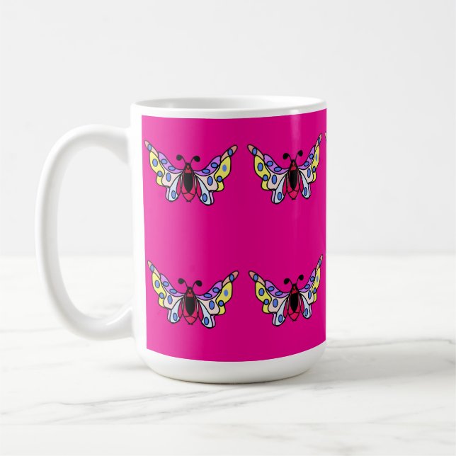 Taza De Café Custom Vibrant Modern Folk Butterfly Art (Izquierda)
