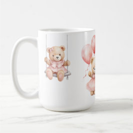 Taza De Café Custom Watercolor Teddy Bear Girl 1st Birthday