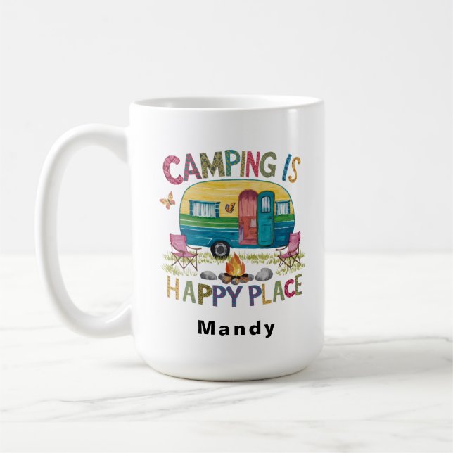Taza De Café Customizable Camper "Camping is Happy Place" (Izquierda)