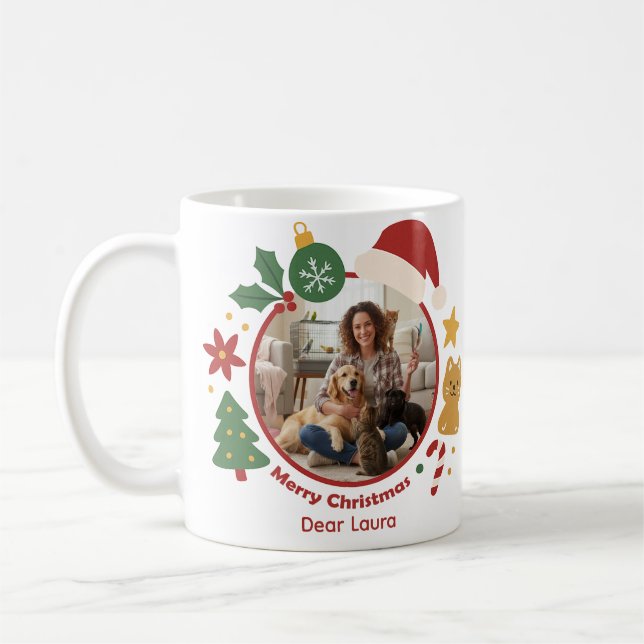 Taza De Café Customizable Christmas Pet Photo & Name Mug  (Izquierda)