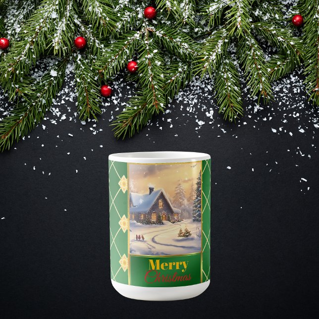 Taza De Café Customizable Photo Elegant Green & Gold Christmas (Subido por el creador)