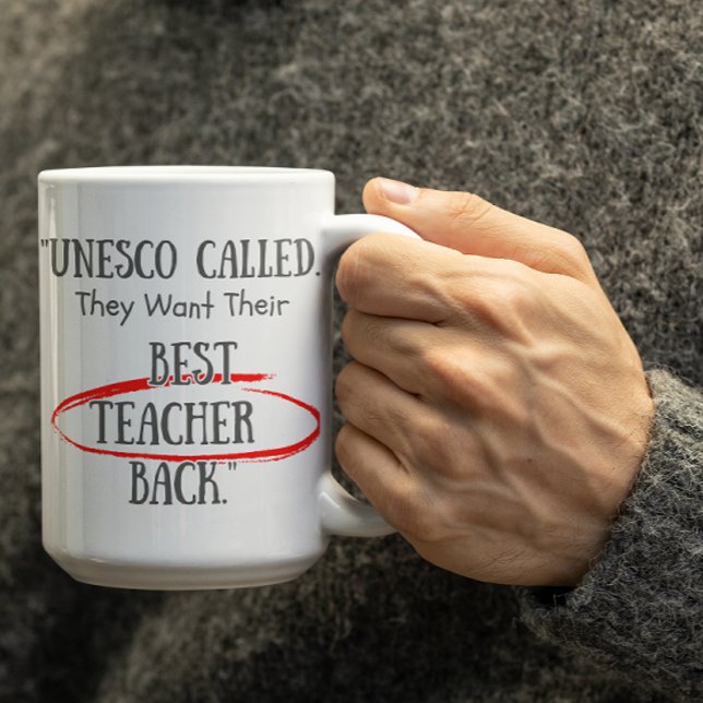 Taza De Café Customizable UNESCO asking for their Bestteachers  (Subido por el creador)