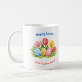 Taza De Café Customizable Whimsical Easter Tulips & Eggs Design