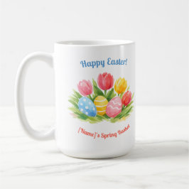 Taza De Café Customizable Whimsical Easter Tulips & Eggs Design