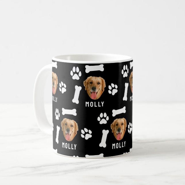 Taza De Café Customized Dog Pet Photo & Name Black (Anverso izquierdo)