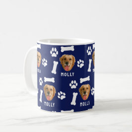 Taza De Café Customized Dog Pet Photo & Name Navy Blue