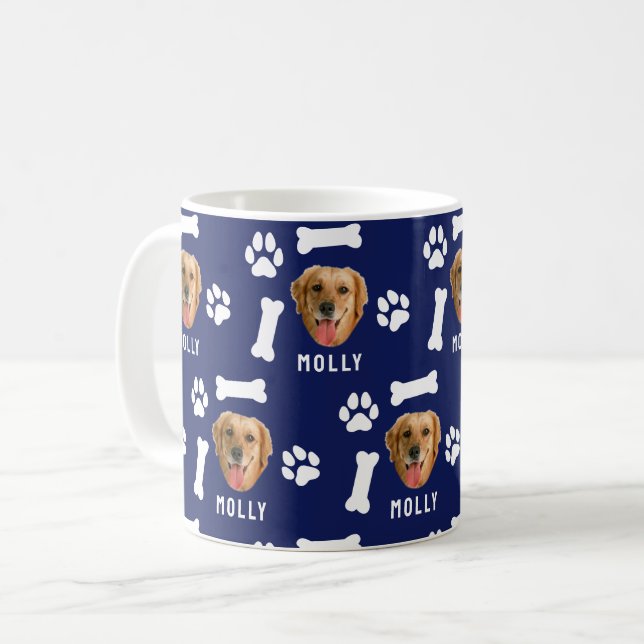 Taza De Café Customized Dog Pet Photo & Name Navy Blue (Anverso izquierdo)
