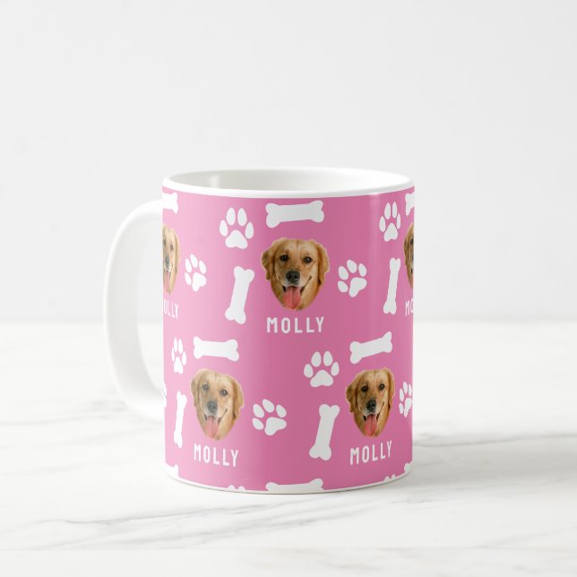 Taza De Café Customized Dog Pet Photo & Name Pink (Anverso izquierdo)