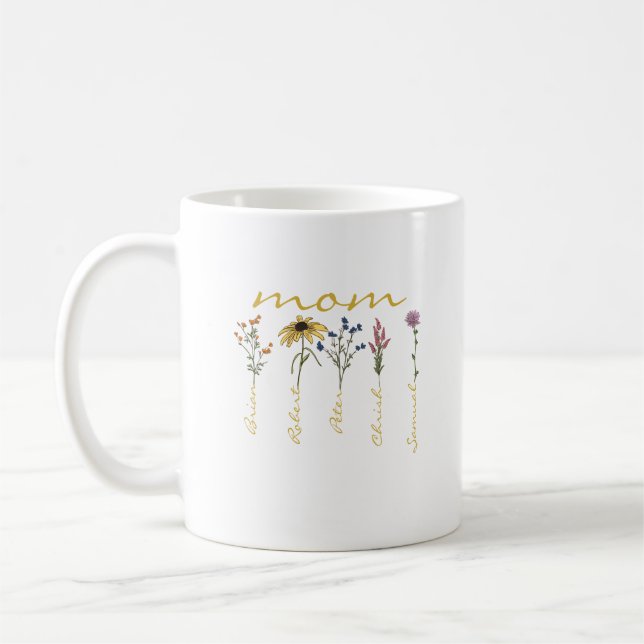 Taza De Café Customized mom children name flower (Izquierda)