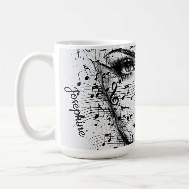 Taza De Café Customized Music Sheet Face Art Black White Artist (Izquierda)
