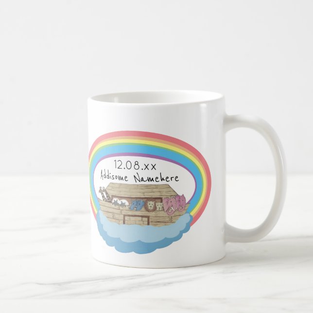 Taza De Café Cuta acuarela arcoiris sobre blanco (Derecha)