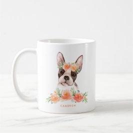 Taza De Café Cuta acuarela Boston Terrier Peach Floral