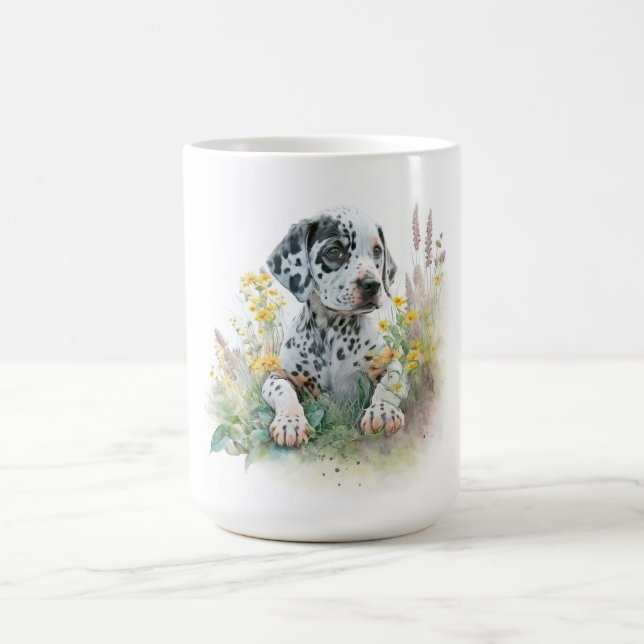 Taza De Café Cuta acuarela Floral Dalmatia Perro Cachorro (Centro)