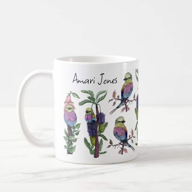 Taza De Café Cuta acuarela Lilac Pájaro de rodillo toro (Izquierda)