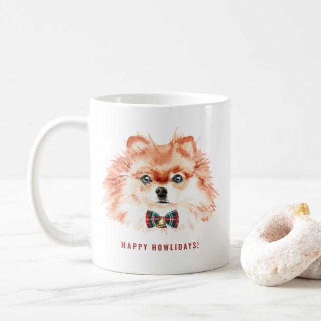 Taza De Café Cuta acuarela Pomerania Mascotas de perro Navidade (Con donut)