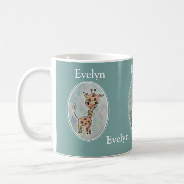 Taza De Café Cuta mano personalizada Pintada Boho Giraffe (Izquierda)