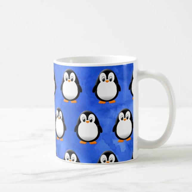 Taza De Café Cuta pingüino Personalizado azul acuarela (Derecha)