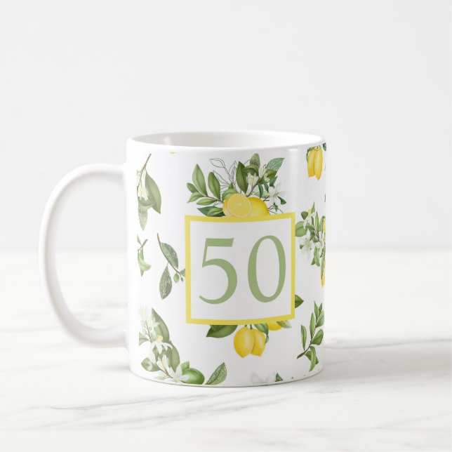 Taza De Café Cute 50 cumpleaños Citrus de limón botánico (Izquierda)