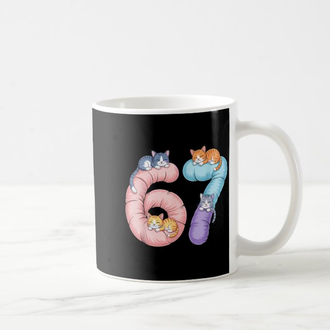 Taza De Café Cute 67 Cat Meme Design  (Derecha)