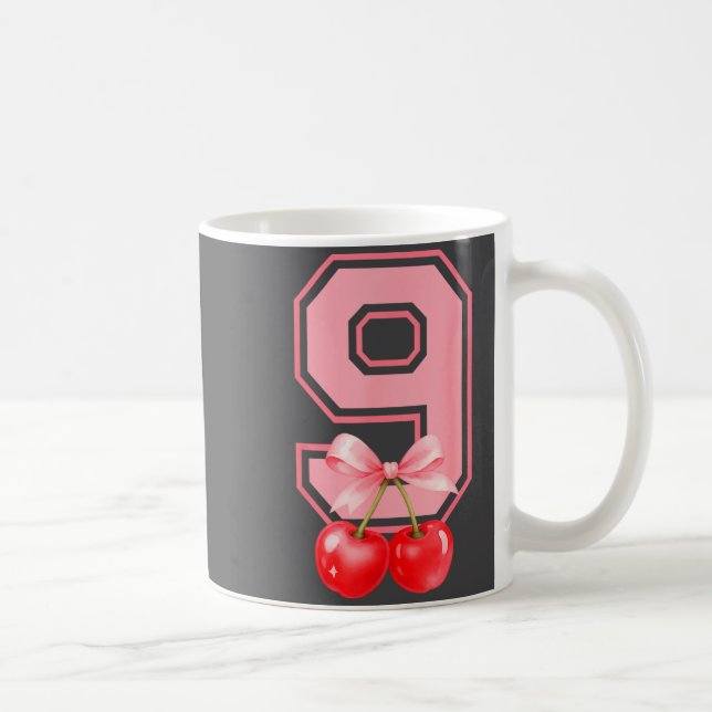 Taza De Café Cute 9th Birthday Girl Nk Cherry Coquette Bow 9 Ye (Derecha)