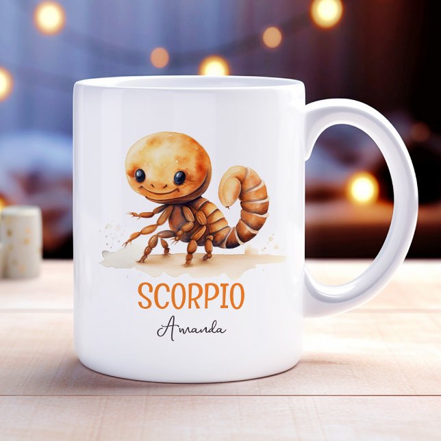 Taza De Café Cute acuarela Ilustracion Scorpio Nombre Zodiac (Cute Watercolor Illustration Scorpio Zodiac Name Coffee Mug)