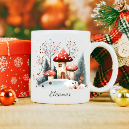 Taza De Café Cute acuarela invierno Woodland personalizado