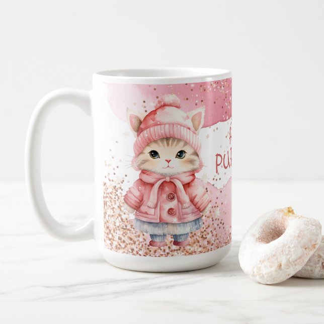 Taza De Café Cute acuarela Kitty Cat Winter Coat (Con donut)