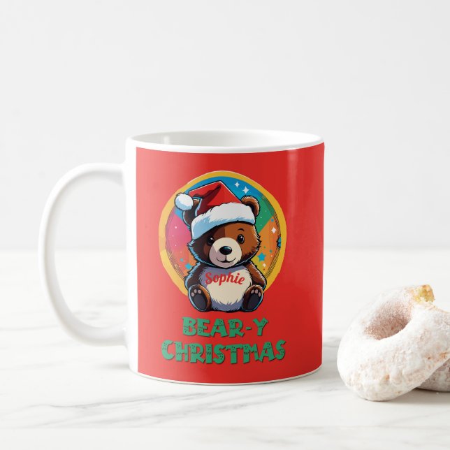 Taza De Café Cute Adorable Kawaii Chibi Oso Navidad (Con donut)