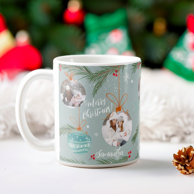 Taza De Café Cute alegre nombre de ilustracion navideño 2 fotos (Cute merry Christmas illustration name 2 photos Coffee Mug)