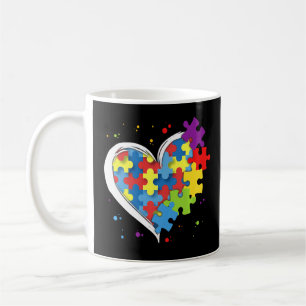Taza De Café Cute amor Colorful Puzzle Piece Corazón Autismo Co