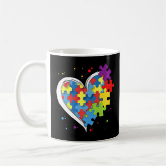 Taza De Café Cute amor Colorful Puzzle Piece Corazón Autismo Co