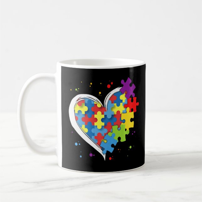 Taza De Café Cute amor Colorful Puzzle Piece Corazón Autismo Co (Izquierda)