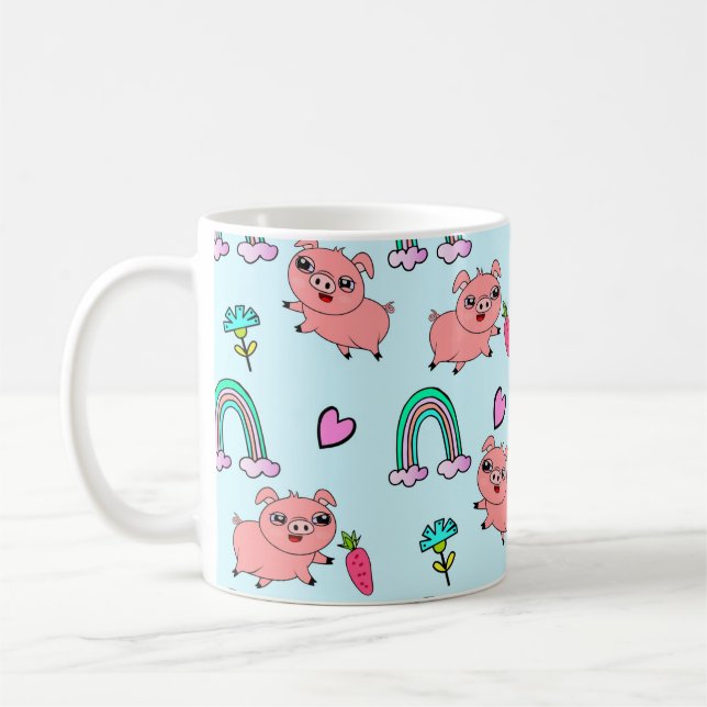 Taza De Café Cute and Quirky Pigs and Rainbows Pattern (Izquierda)