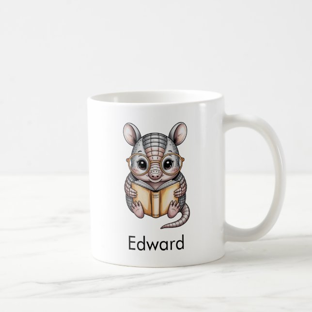 Taza De Café Cute Armadillo Reading a Book Custom (Derecha)