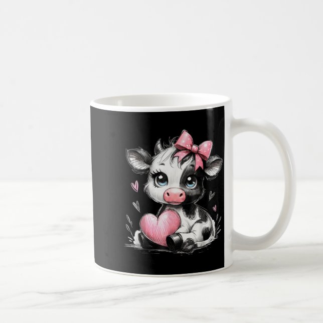 Taza De Café Cute Baby Cow With Nk Coquette Bow Holding Heart  (Derecha)