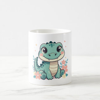 Taza De Café Cute Baby Crocodille with Floral Garden