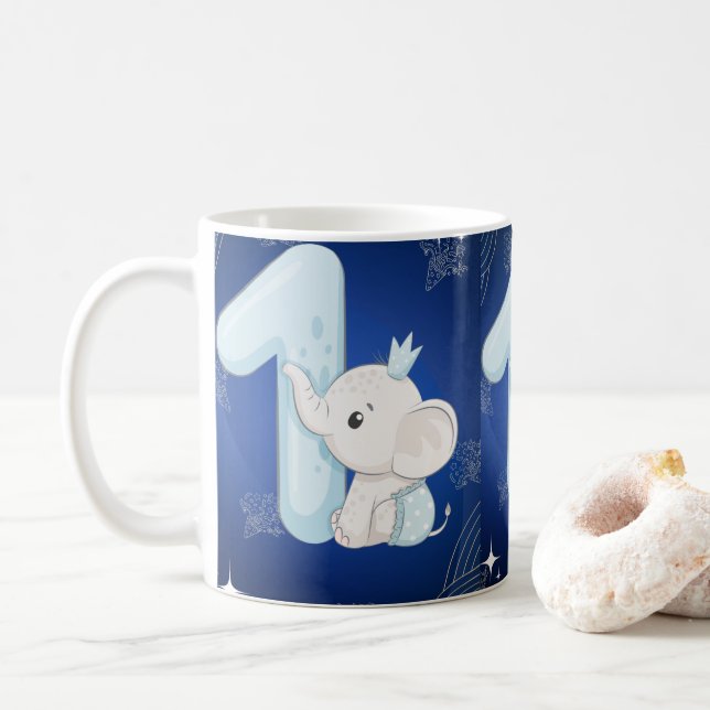 Taza De Café Cute Baby Elephant First Birthday (Con donut)