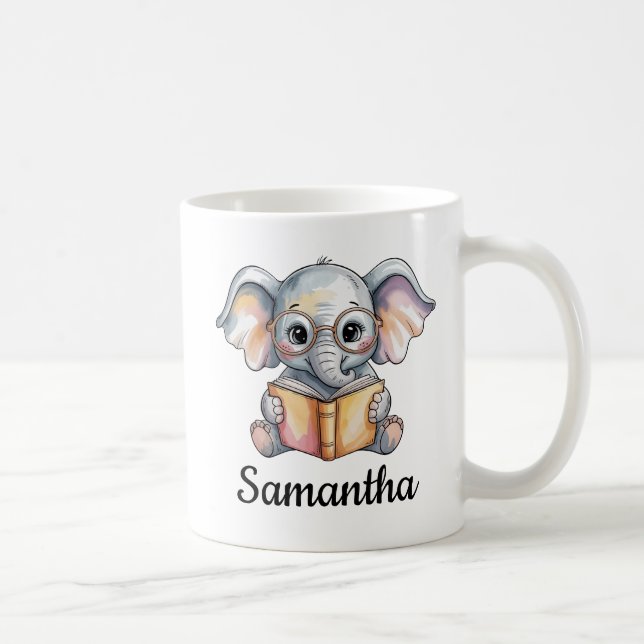 Taza De Café Cute Baby Elephant Reading a Book Custom (Derecha)
