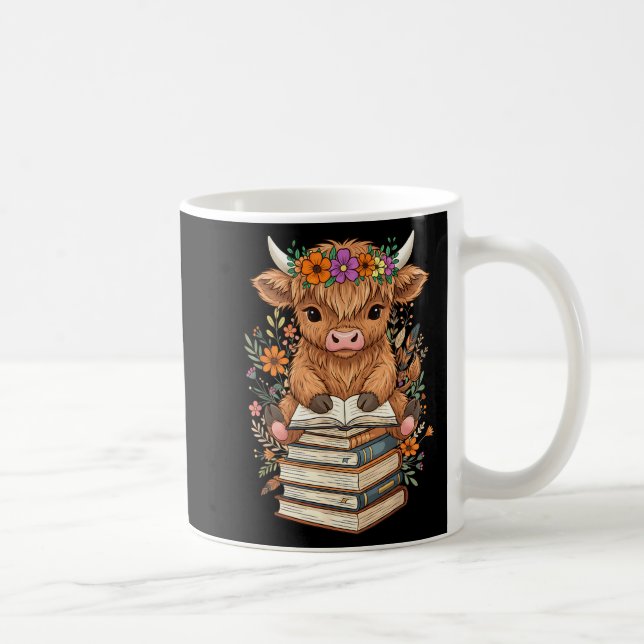 Taza De Café Cute Baby Highland Cow Reading Book Librarian Book (Derecha)