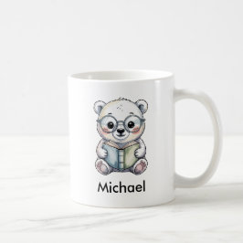 Taza De Café Cute Baby Polar Bear Reading a Book