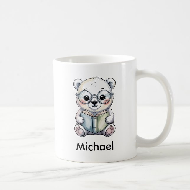 Taza De Café Cute Baby Polar Bear Reading a Book (Derecha)