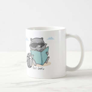 Taza De Café Cute baby raccoon reading. I love books.