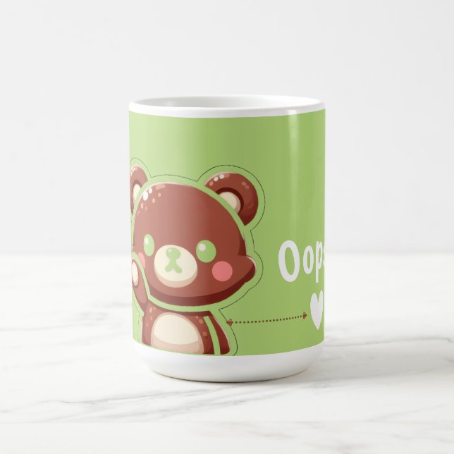 Taza De Café Cute Bear “Oops!” Green Classic Mug – Kawaii Bear  (Centro)