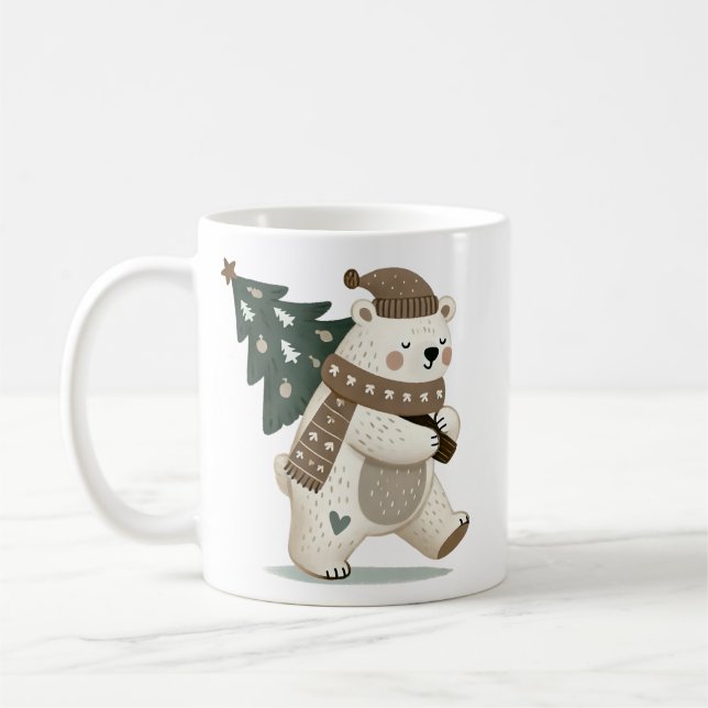Taza De Café Cute Bear with Christmas Tree Drawing  (Izquierda)