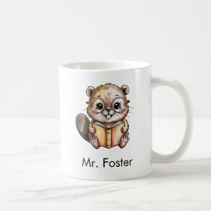 Taza De Café Cute Beaver Leyendo un Libro Personalizado