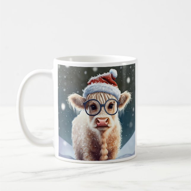 Taza De Café Cute bebé vaca Highland en la nieve (Izquierda)