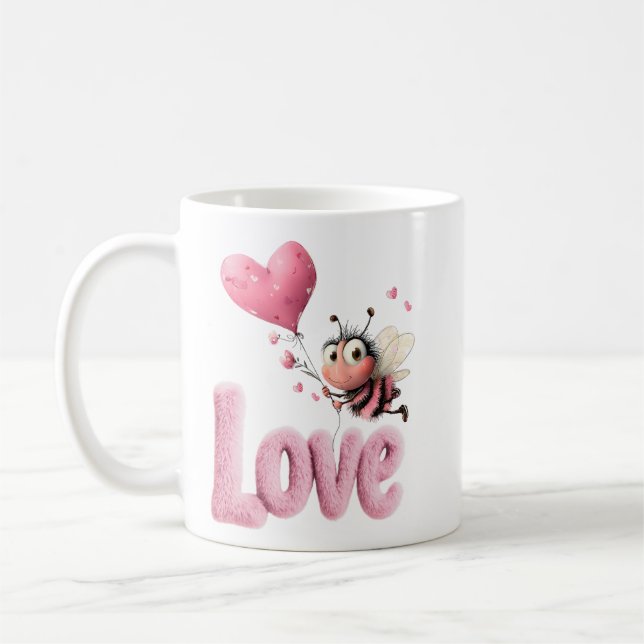 Taza De Café Cute Bee Fluffy Pink Love Heart Balloon Design (Izquierda)